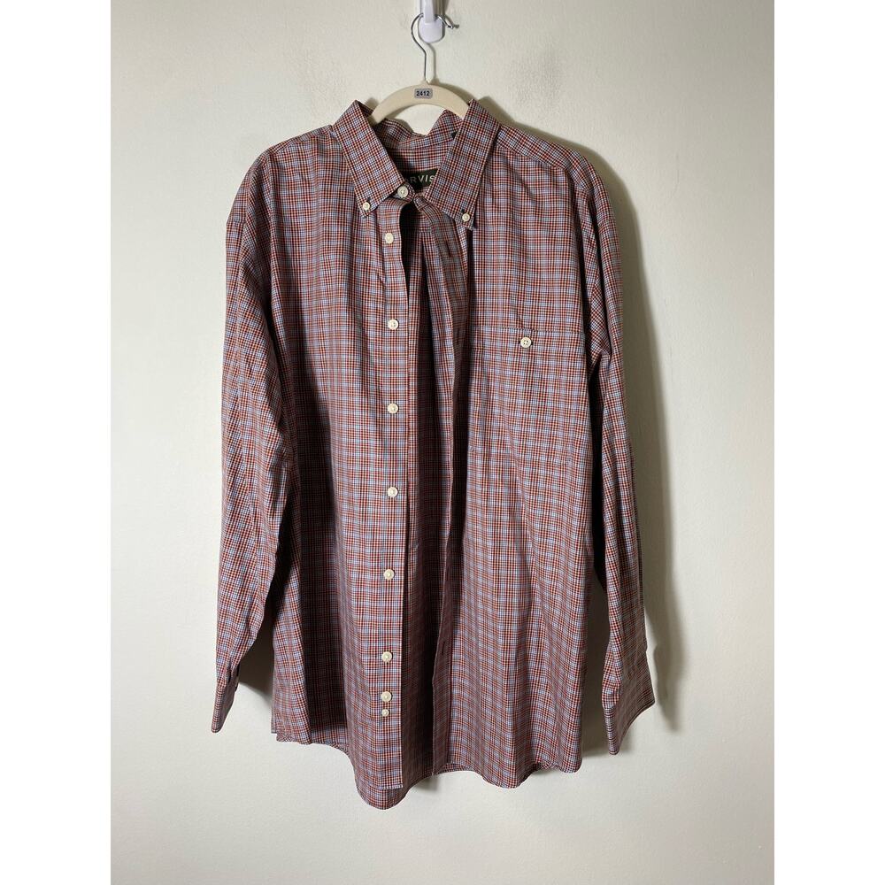 Orvis Men's Casual Button Down Shirt - Red and White Plaid